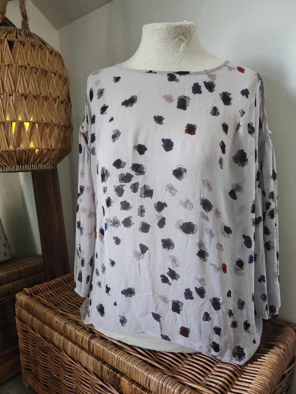 Babaton White Blouse with Black and Rust Dot Print